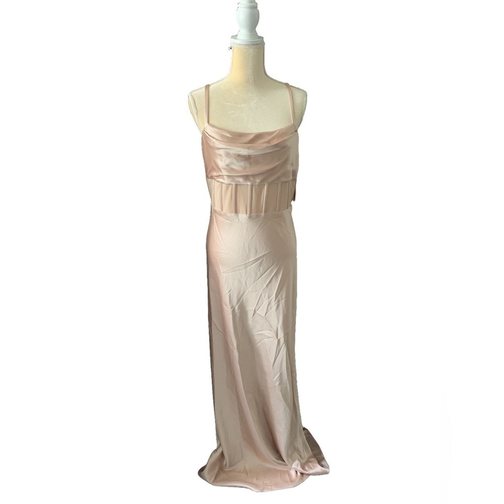 Alice + Olivia Valentina Satin Maxi Dress in Almond - Picture 4 of 13